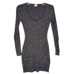 Abercrombie & Fitch Sweetheart Mini Sweater Dress - Black/Silver Metallic - SP